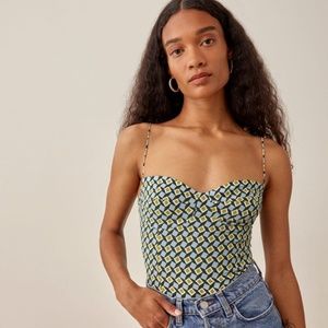 Reformation Geo Print Sweetheart Camisole in Green, Yellow, White
